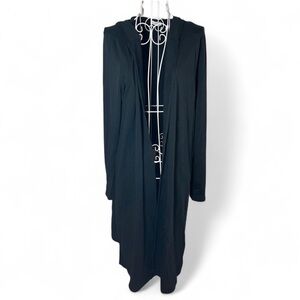 J. Jill Luxe Tencel Duster Cardigan Sweater Size L Tall Hooded Pockets Black